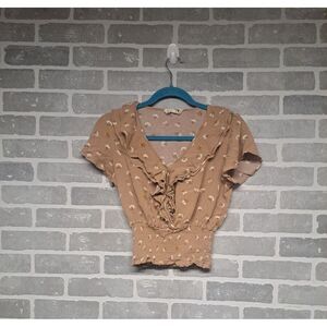 Everleigh Womens Floral Ruffle Crop Shirred Waist Top Size XSmall Summer Outdoor